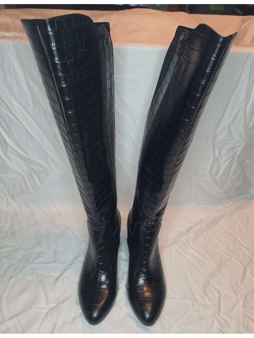 Anne Klein Henrie iFlex Black Croc Embossed Knee High Boots Women’s 7M